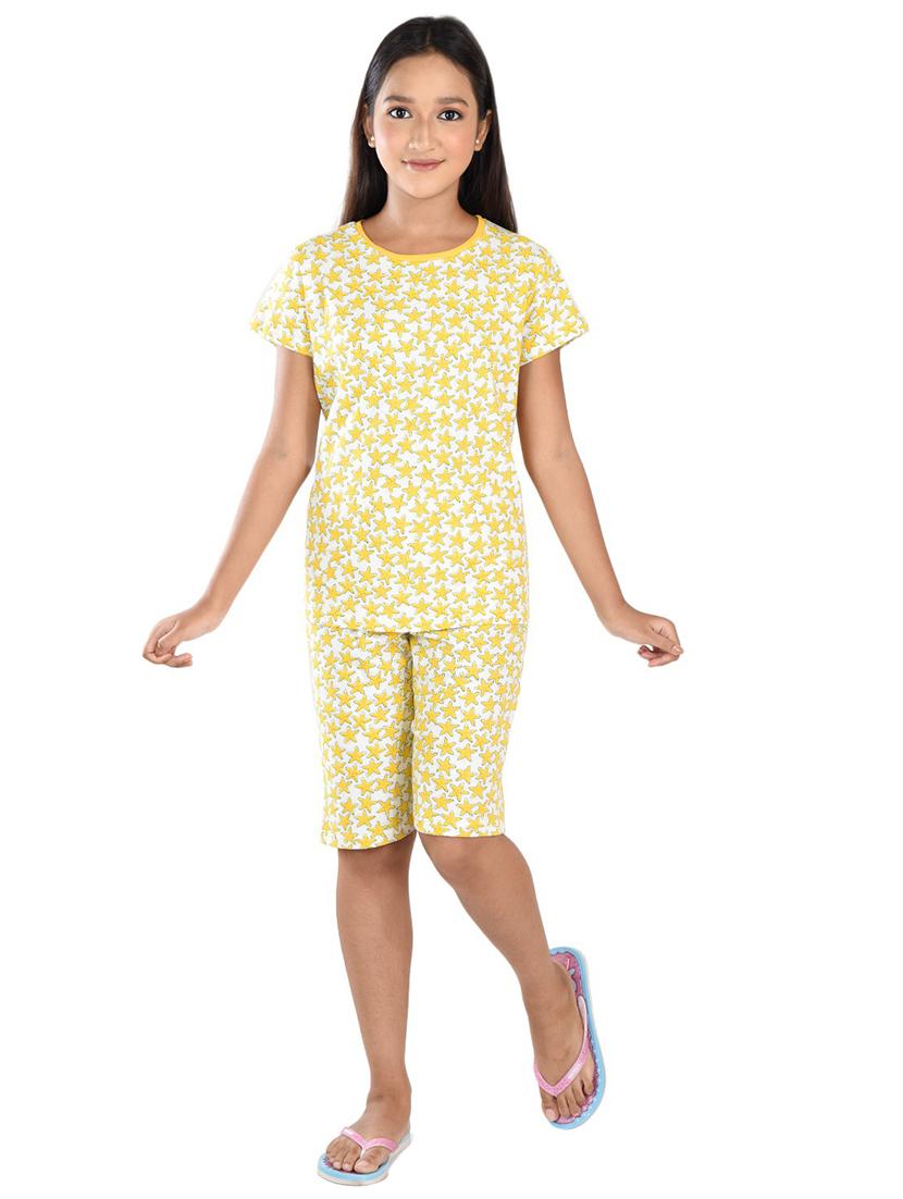 girls printed cotton capri nightwear set