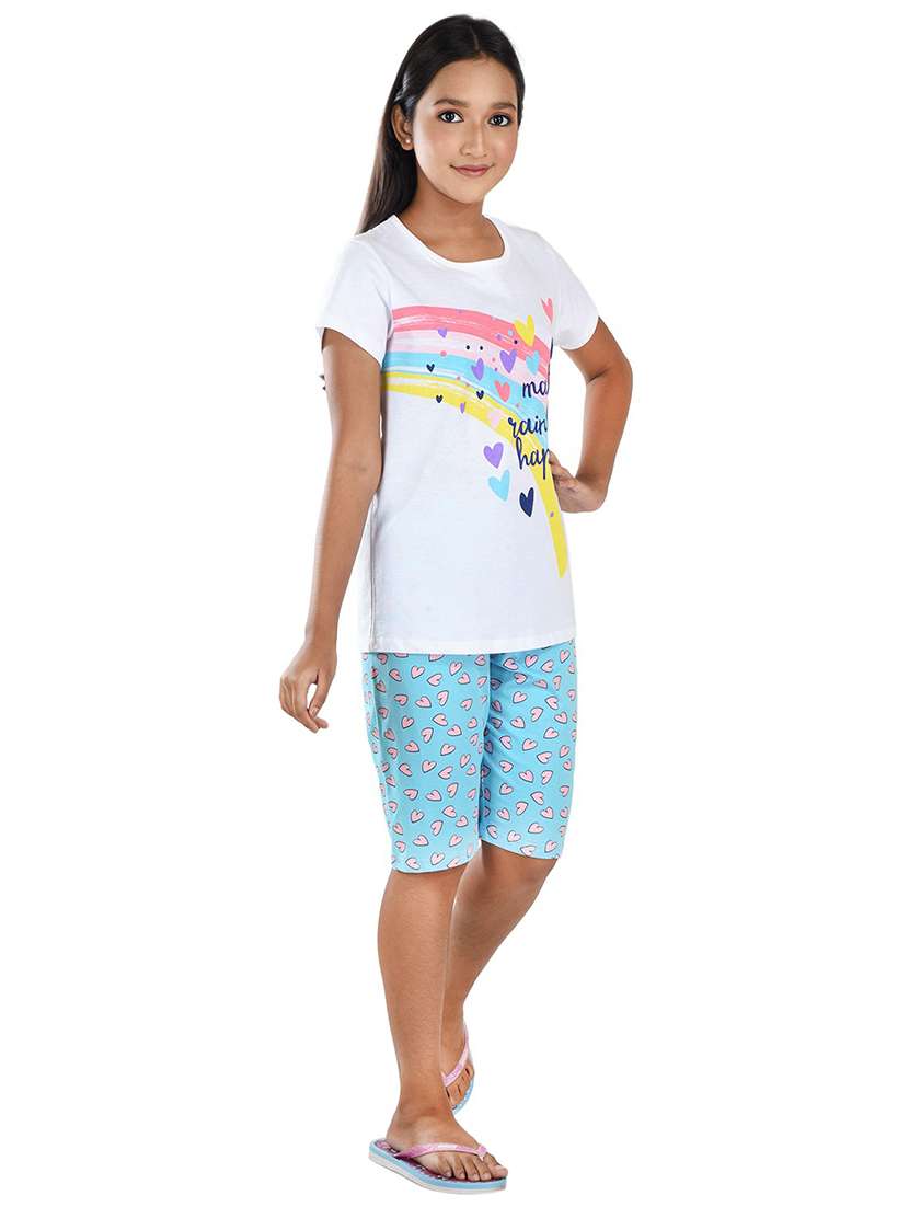 girls printed cotton capri nightwear set - 21170125 -  Standard Image - 1