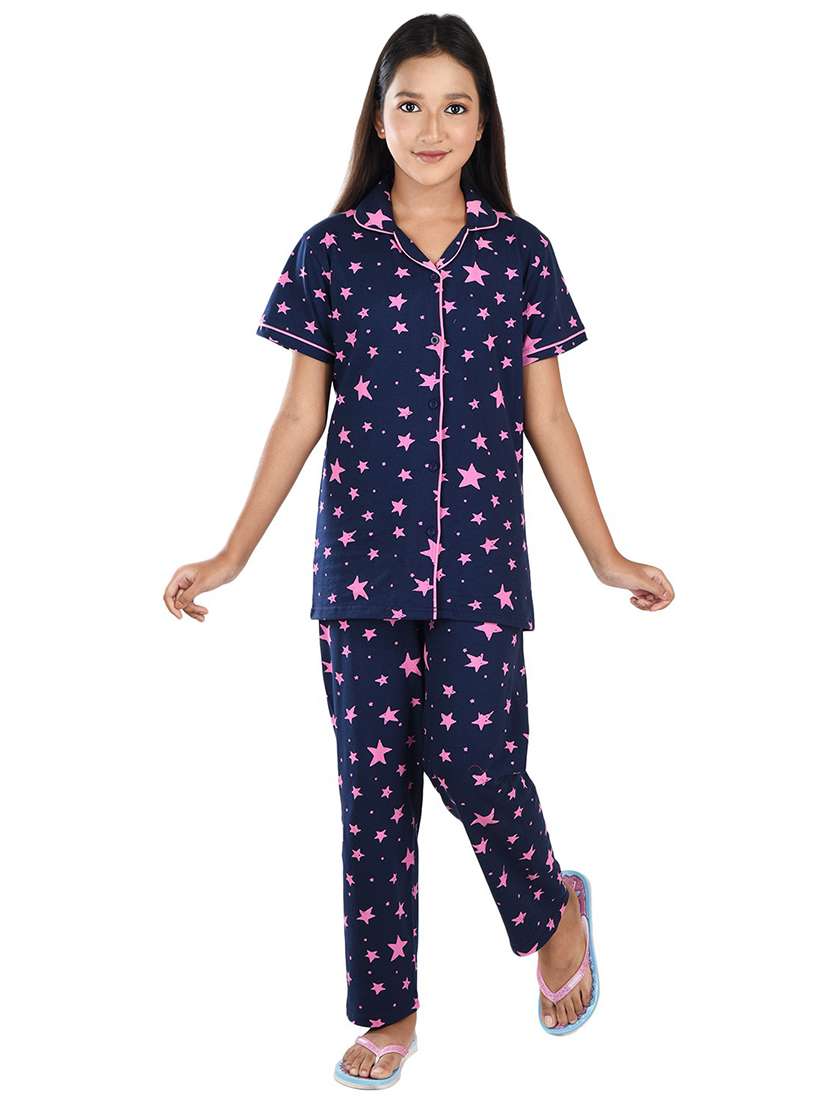 girls printed cotton pyjama nightwear set