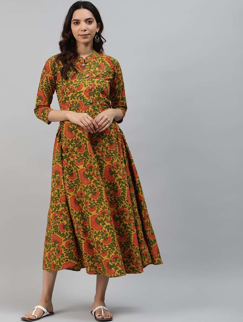 mustard viscose anarkali kurta - 21170736 -  Standard Image - 1