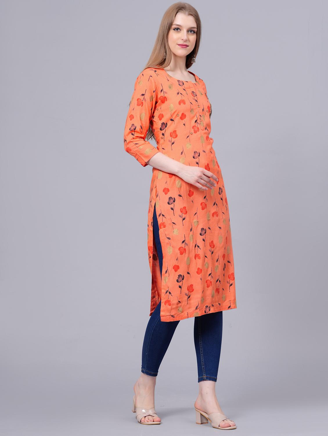 pink viscose straight kurta - 21170753 - Standard Image - 1