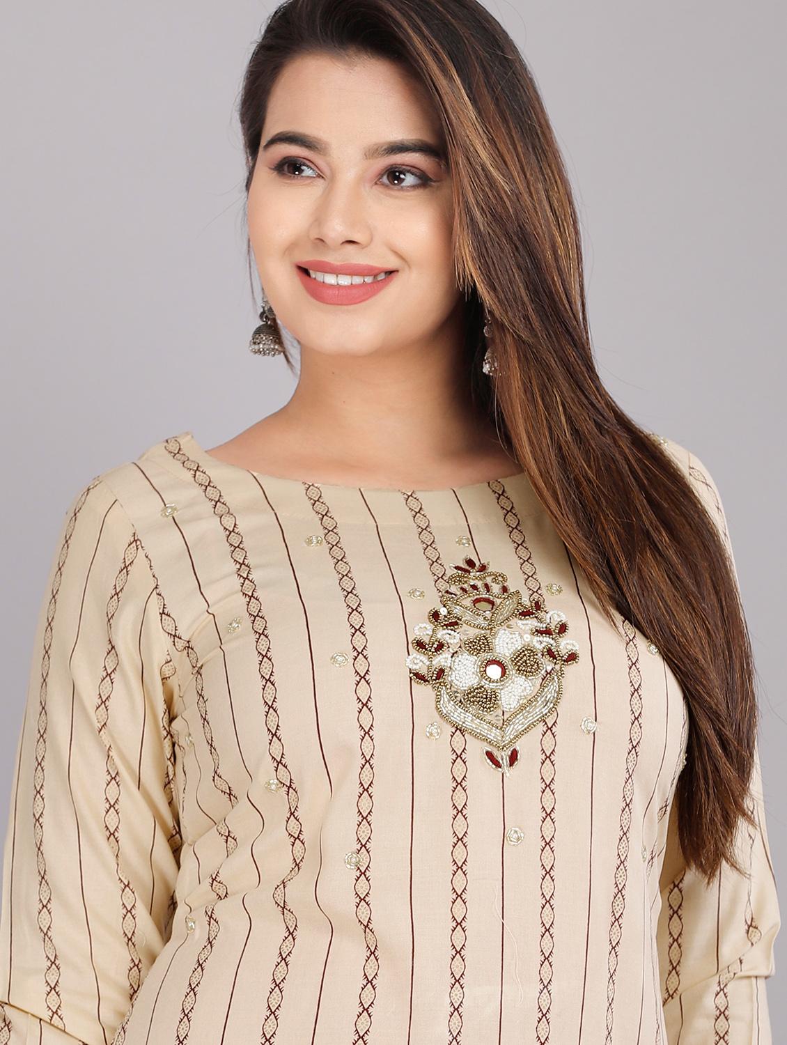 beige viscose straight kurta - 21170759 - Standard Image - 4