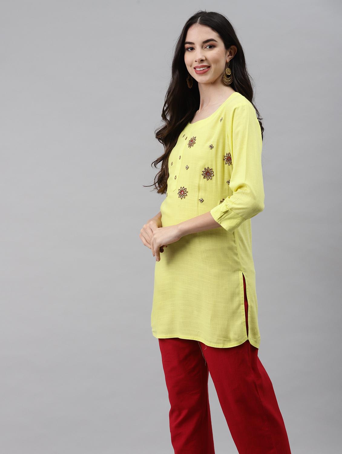 yellow viscose straight kurta - 21170781 - Standard Image - 1