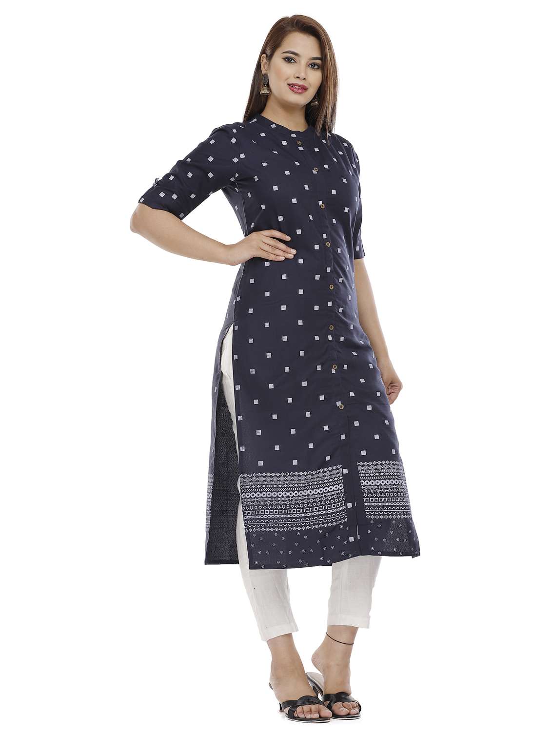 blue colored cotton blend straight kurta - 21170810 -  Standard Image - 1