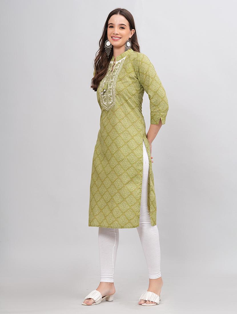 green colored cotton blend straight kurta - 21171007 - Standard Image - 1