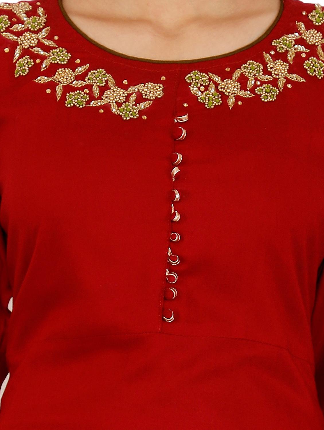 red cotton blend straight kurta - 21171027 - Standard Image - 4