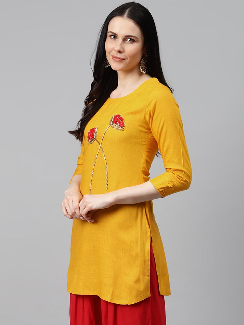 yellow viscose straight kurta - 21171051 - Standard Image - 1