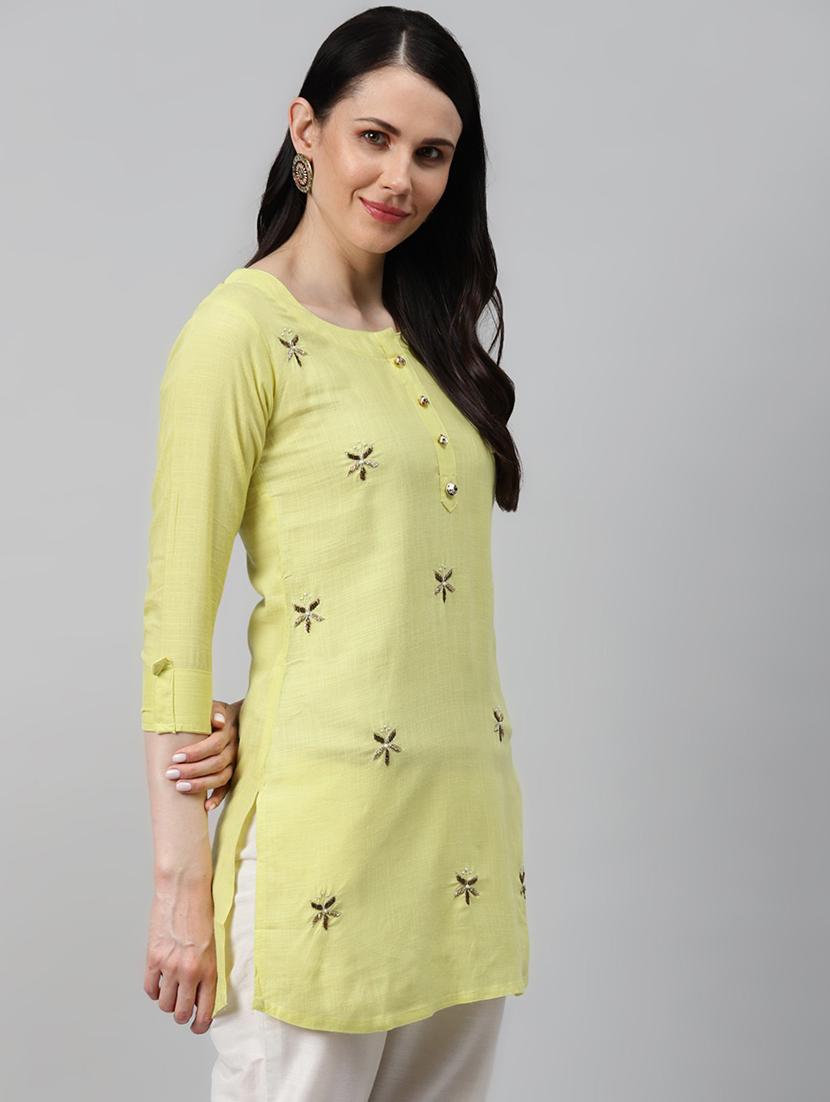 yellow viscose straight kurta - 21171054 - Standard Image - 1