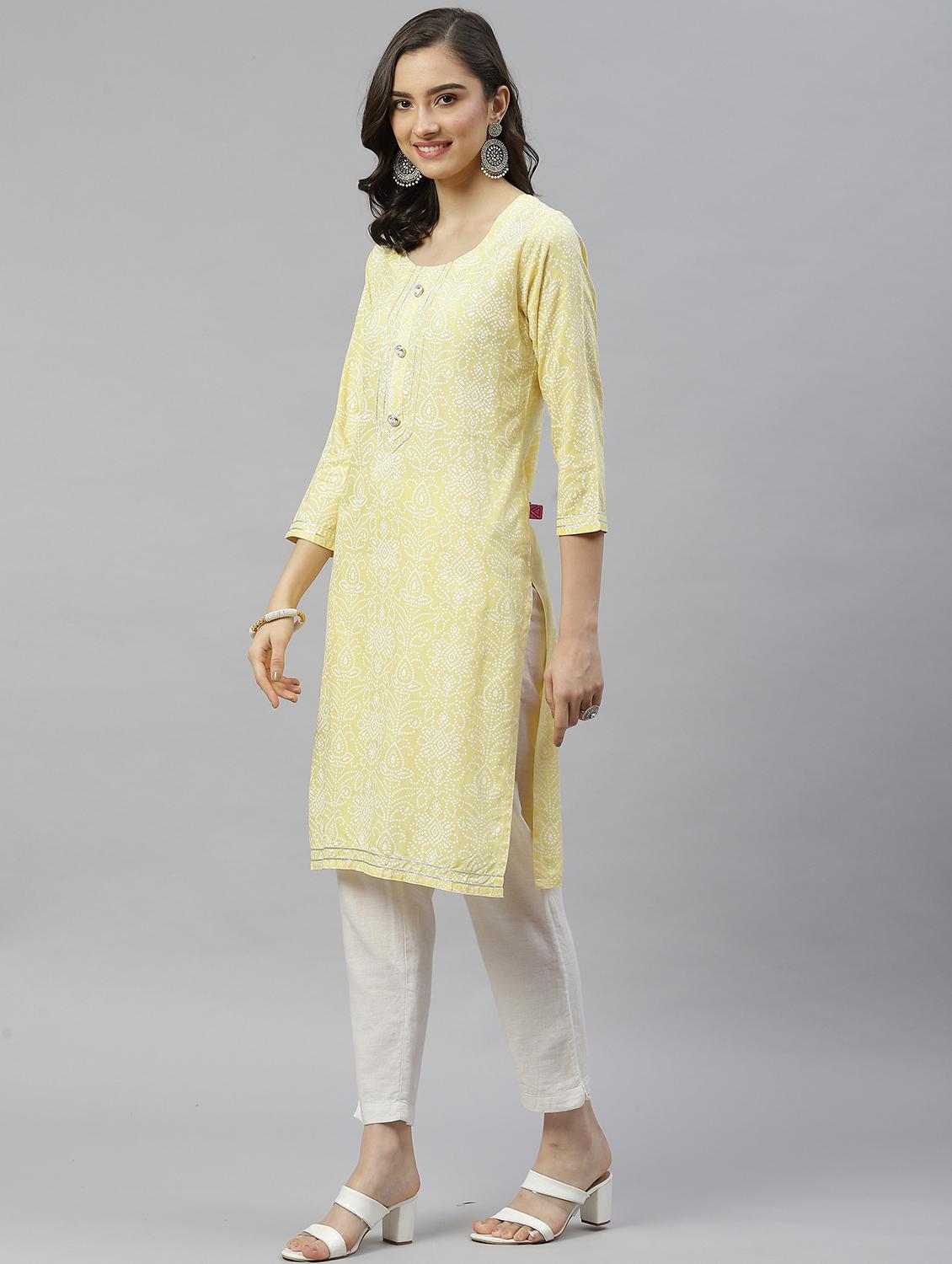 yellow cotton blend straight kurta - 21171066 - Standard Image - 1
