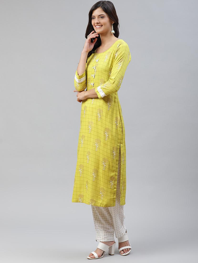 lime printed kurta & pant set - 21171081 - Standard Image - 1