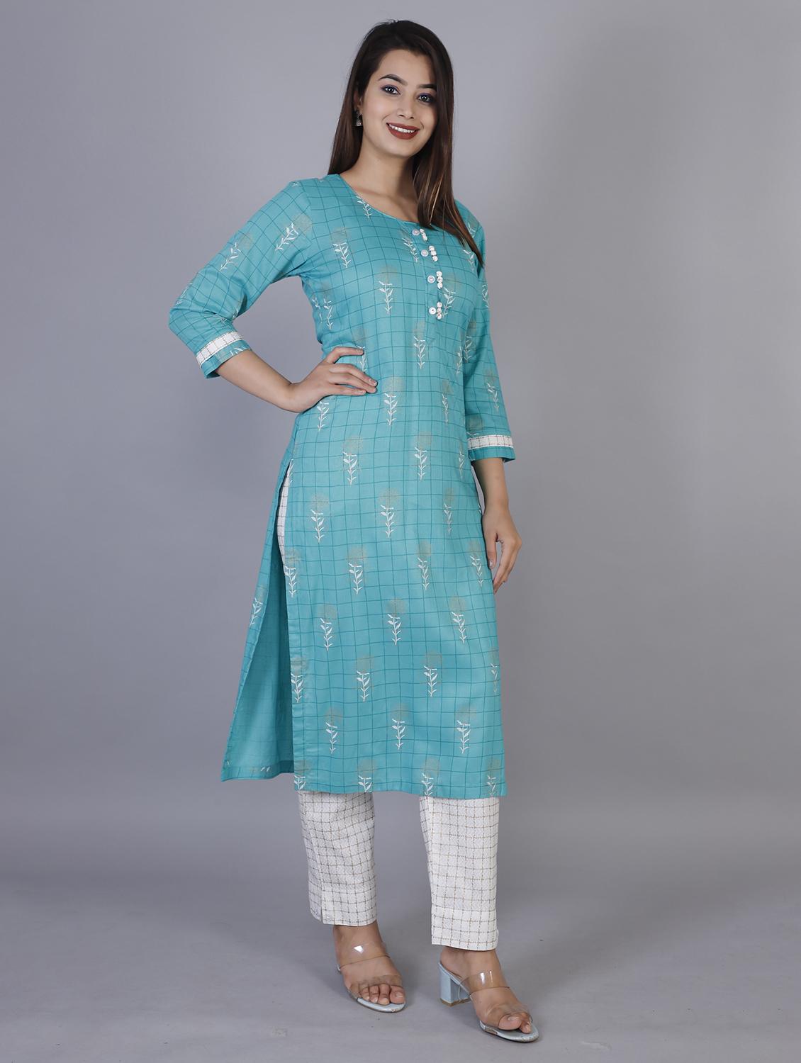 light blue printed kurta & pant set - 21171192 - Standard Image - 1