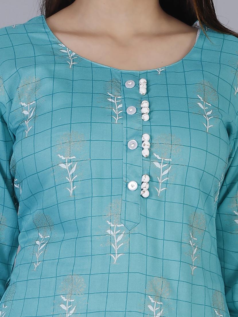 light blue printed kurta & pant set - 21171192 - Standard Image - 4