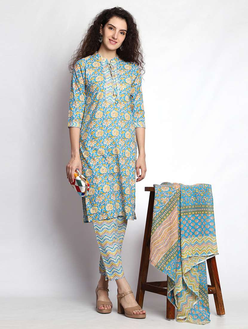 women printed cotton suit set with dupatta - 21171376 -  Standard Image - 1