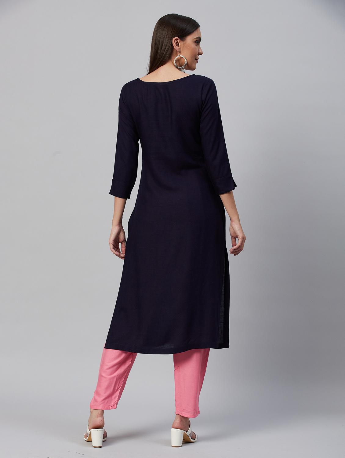 navy blue embroidered kurta pant set - 21171570 - Standard Image - 4