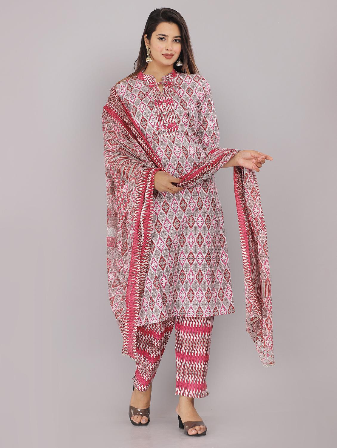 women three quarter sleeve kurta pant with dupatta set - 21171660 - Standard Image - 1