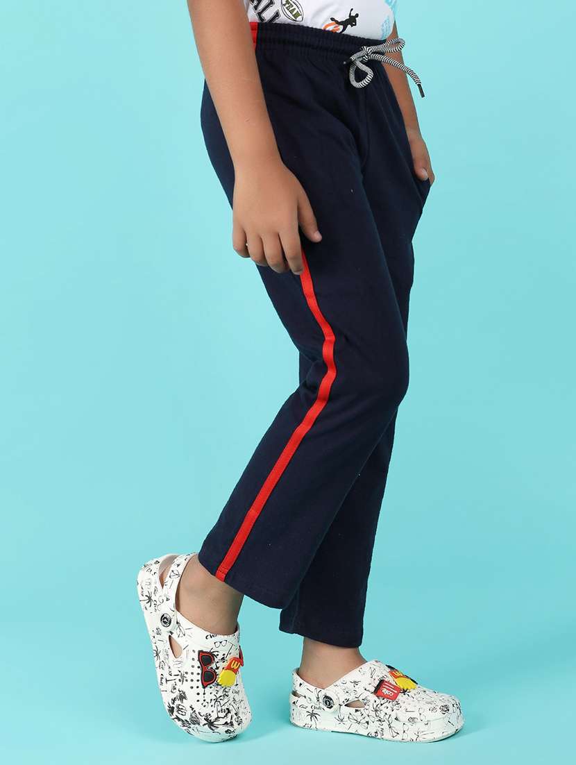 boys navy blue side taped track pants - 21172054 -  Standard Image - 1