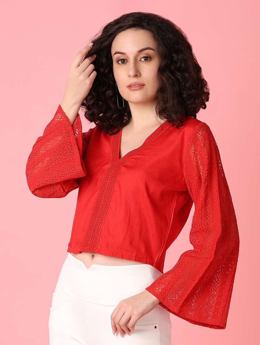 red solid crop top - 21172205 -  Standard Image - 1