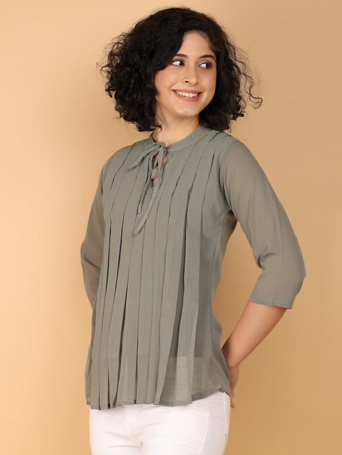 women solid tie up neck top - 21172211 -  Standard Image - 0