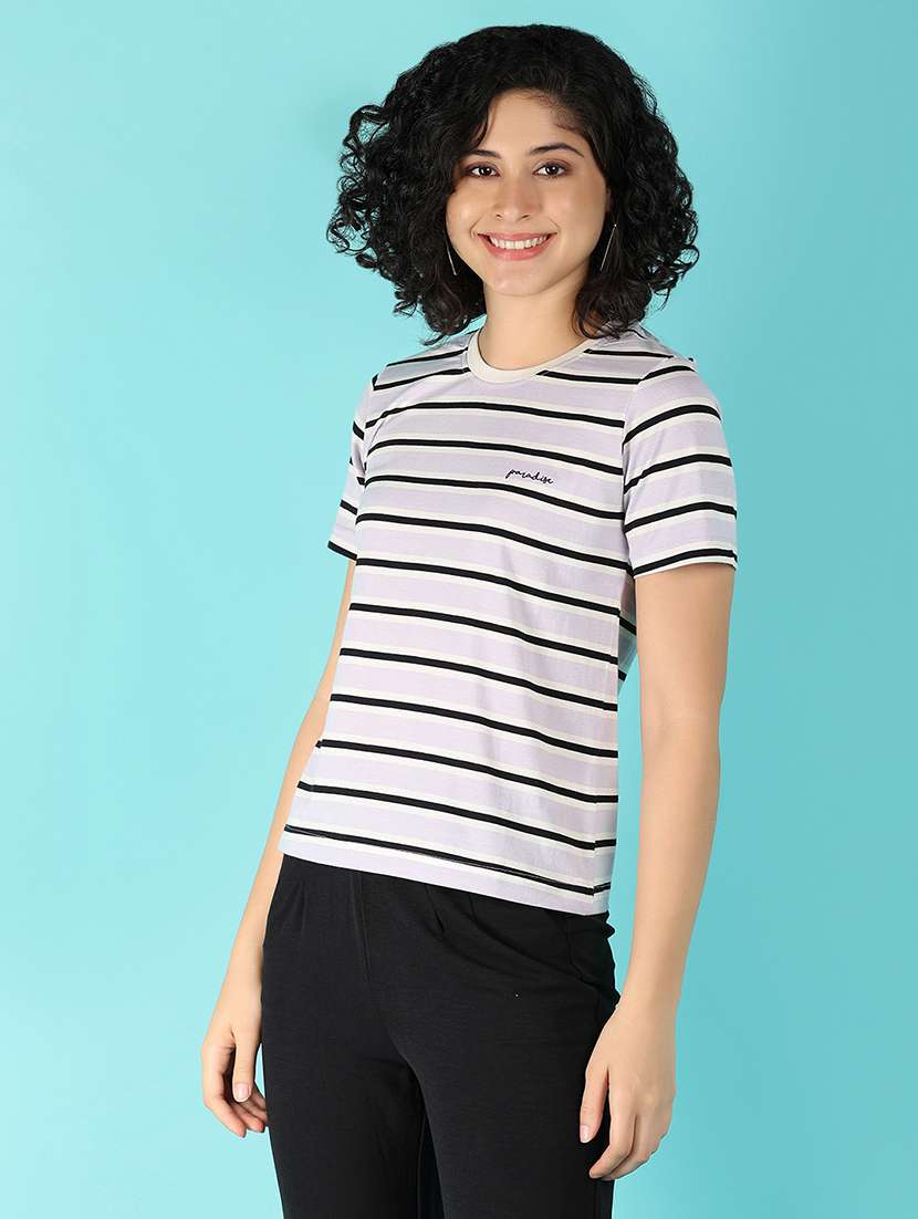 women lavender cotton regular t-shirt - 21172399 -  Standard Image - 1
