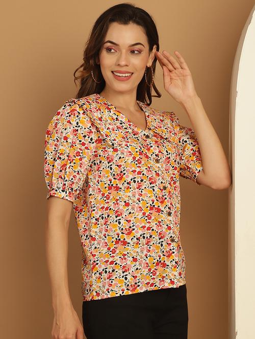 white printed viscose regular top - 21172600 - Standard Image - 0