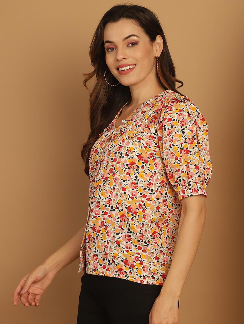 white printed viscose regular top - 21172600 - Standard Image - 1