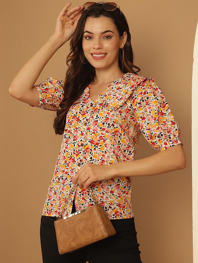white printed viscose regular top - 21172600 - Standard Image - 4