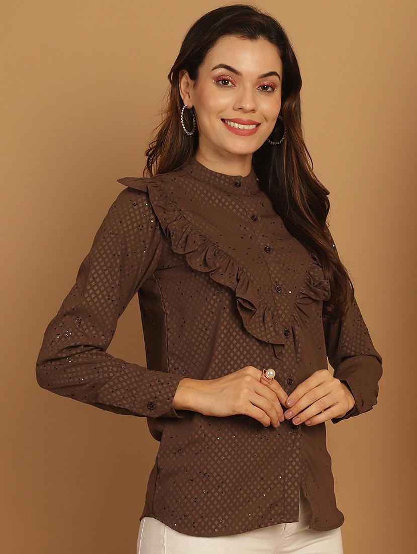 coffee brown cotton regular shirt - 21172603 - Standard Image - 1