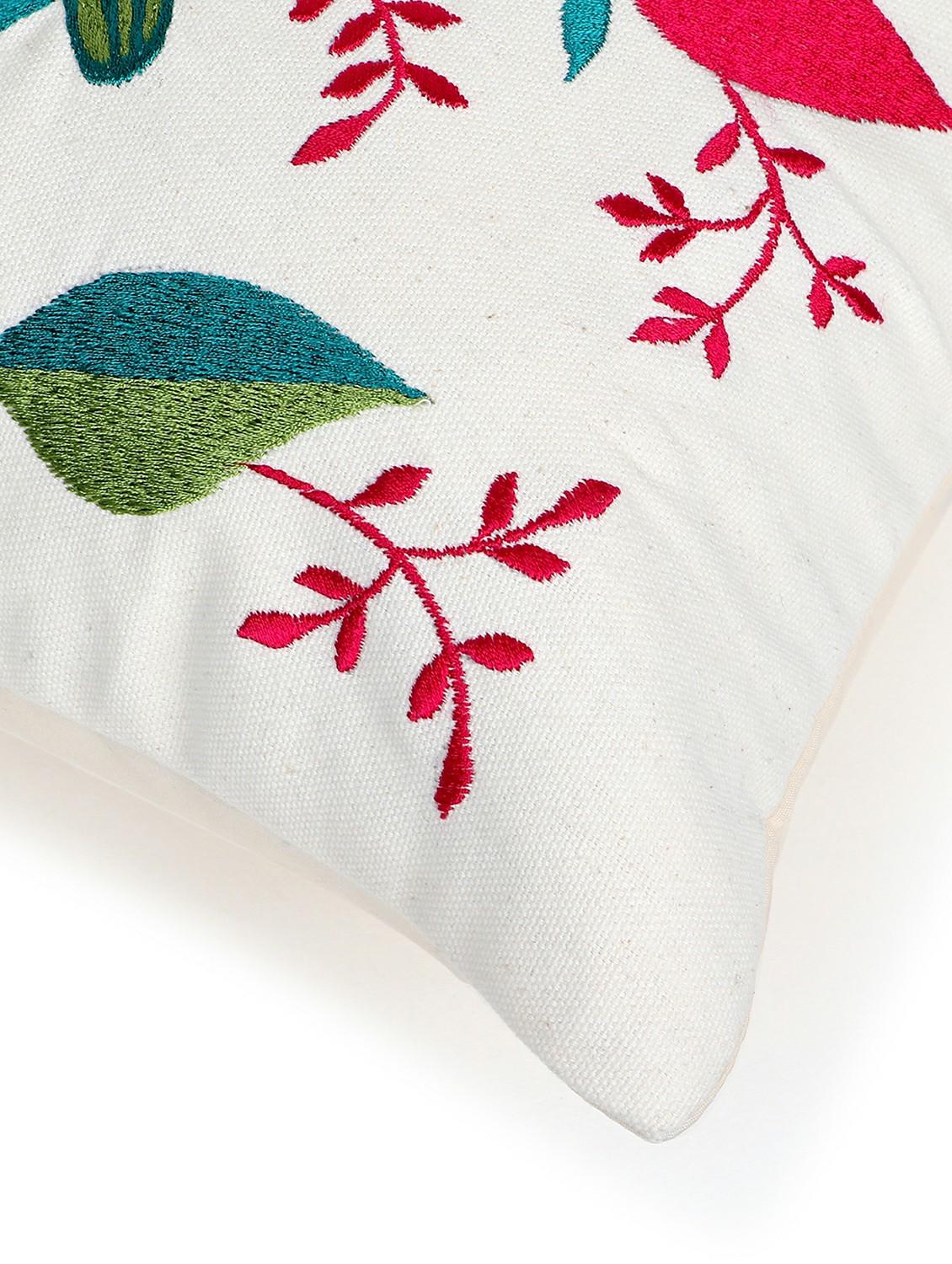mezposh natural, pink & green quirky embroidered cotton canvas cushion cover (16"x16") - 21172662 - Standard Image - 4