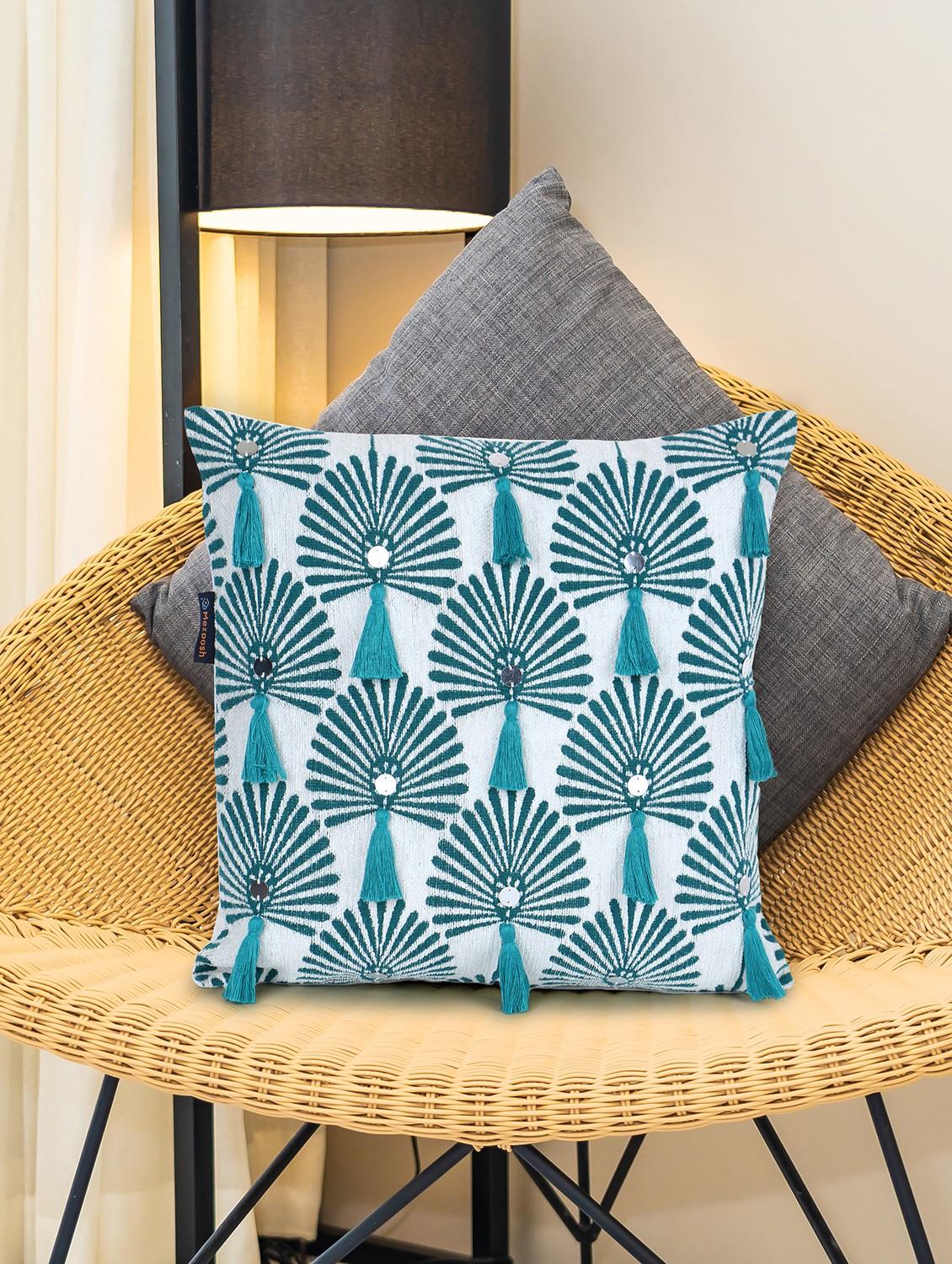 mezposh cotton acrylic jacquard cushion cover (16x16)