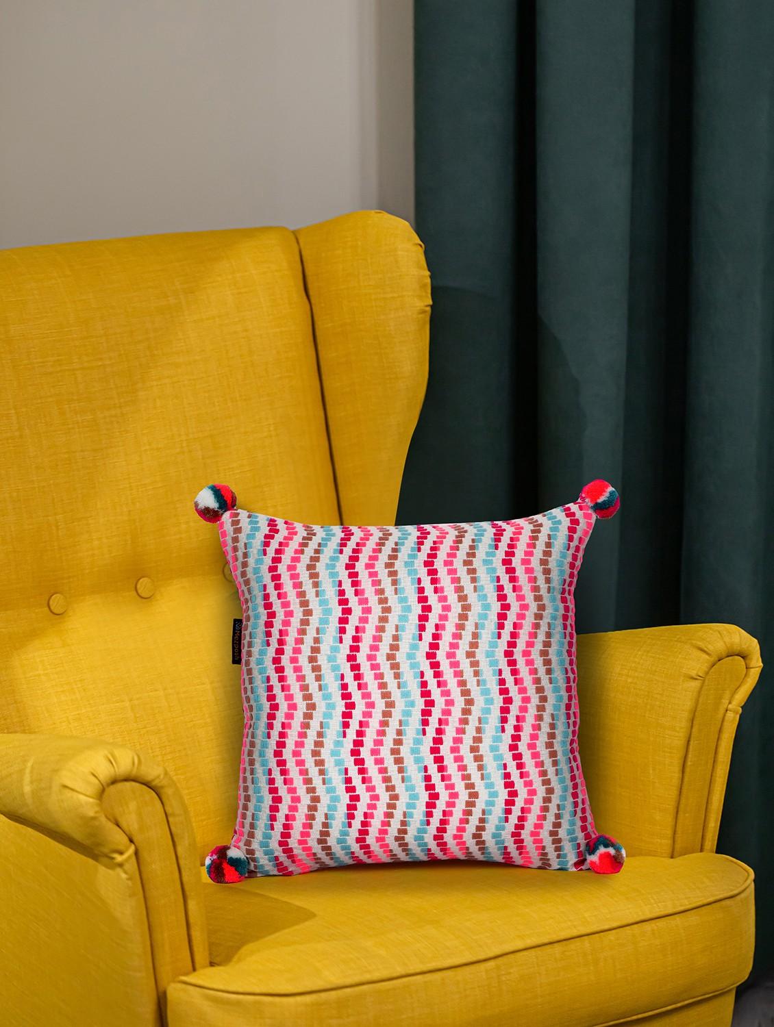 mezposh natural & multi striped cotton acrylic jacquard cushion cover (16"x16") - 21172666 -  Zoom Image - 0