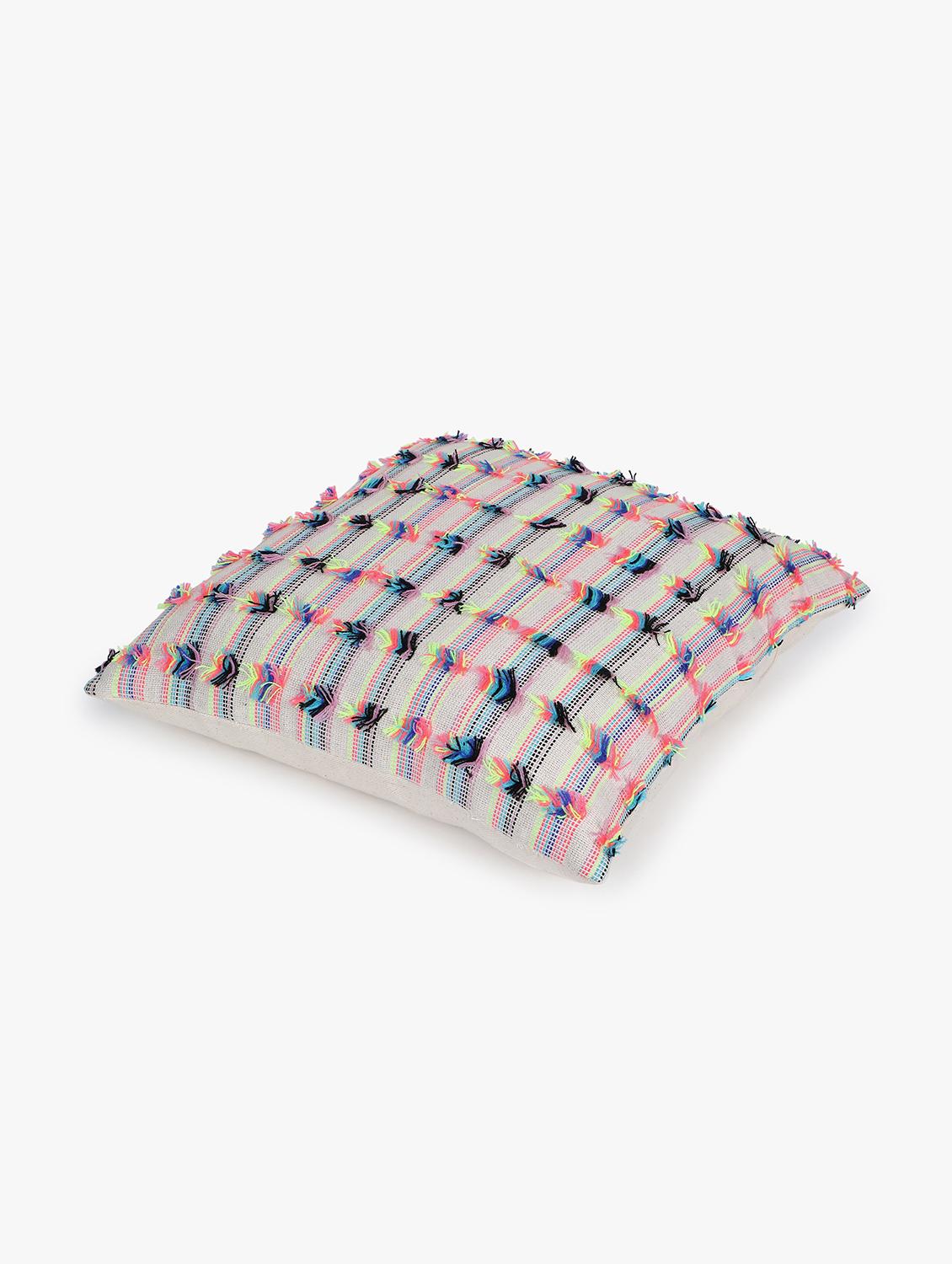 mezposh cream & multi self design cotton acrylic jacquard cushion cover (16"x16") - 21172668 - Standard Image - 1