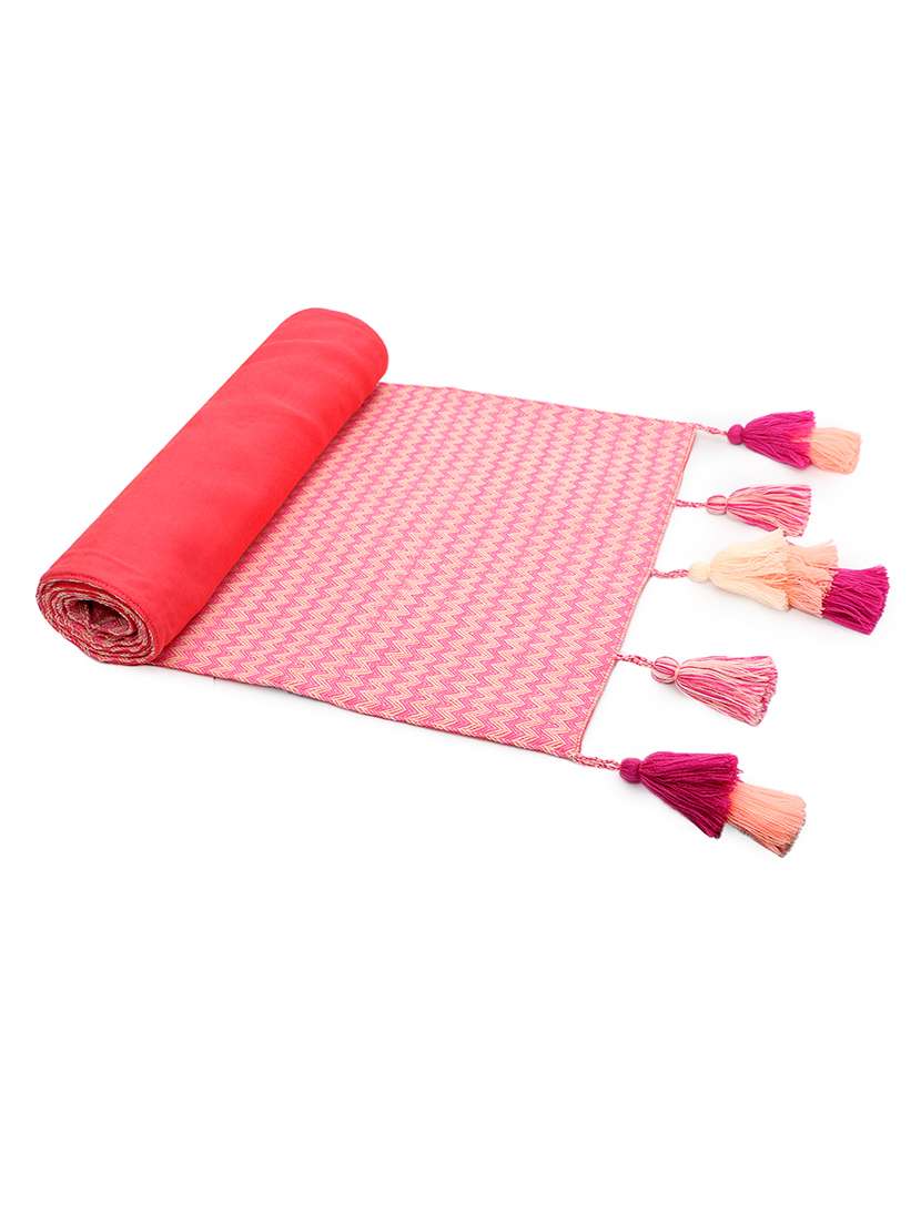 mezposh stave fuchsia & multi chevron self design cotton acrylic table runner (6 seater) - 21172670 -  Standard Image - 1