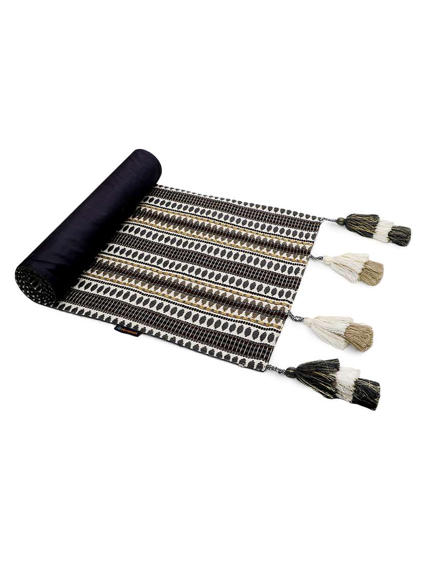 mezposh stave grey, white & multi striped  cotton acrylic table runner (6 seater) - 21172671 -  Standard Image - 1