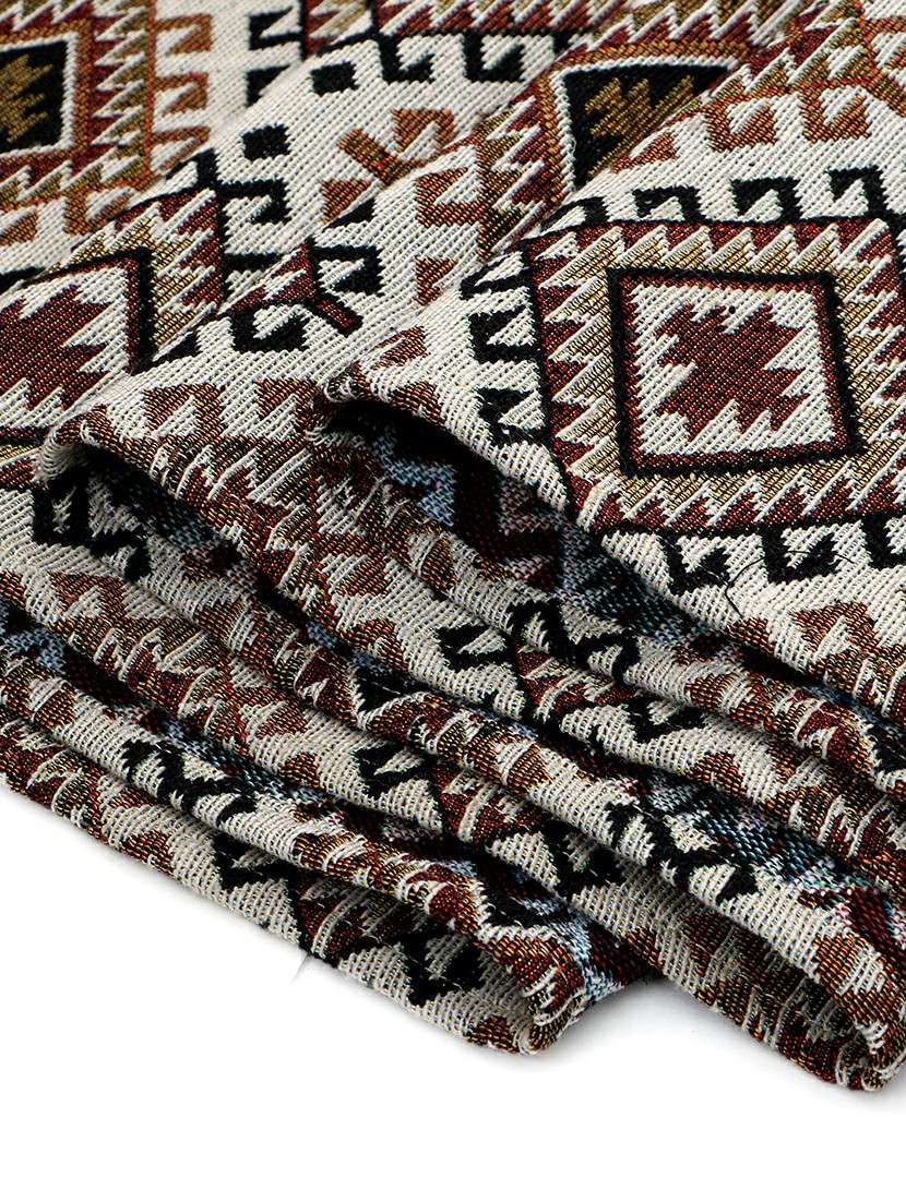 mezposh tribal beige, brown & multi ikat cotton jacquard table runner (6 seater) - 21172672 -  Standard Image - 4