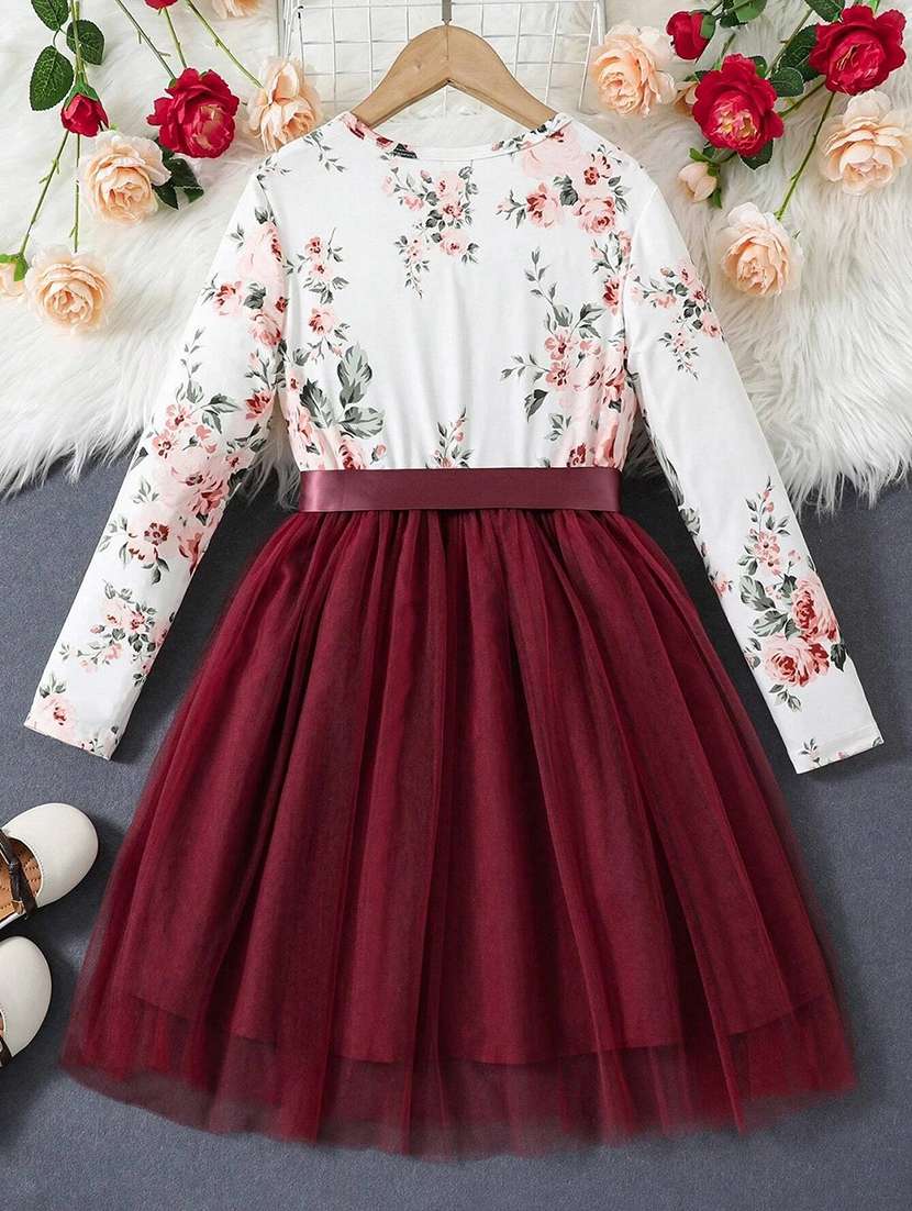 maroon net frock - 21173267 - Standard Image - 1