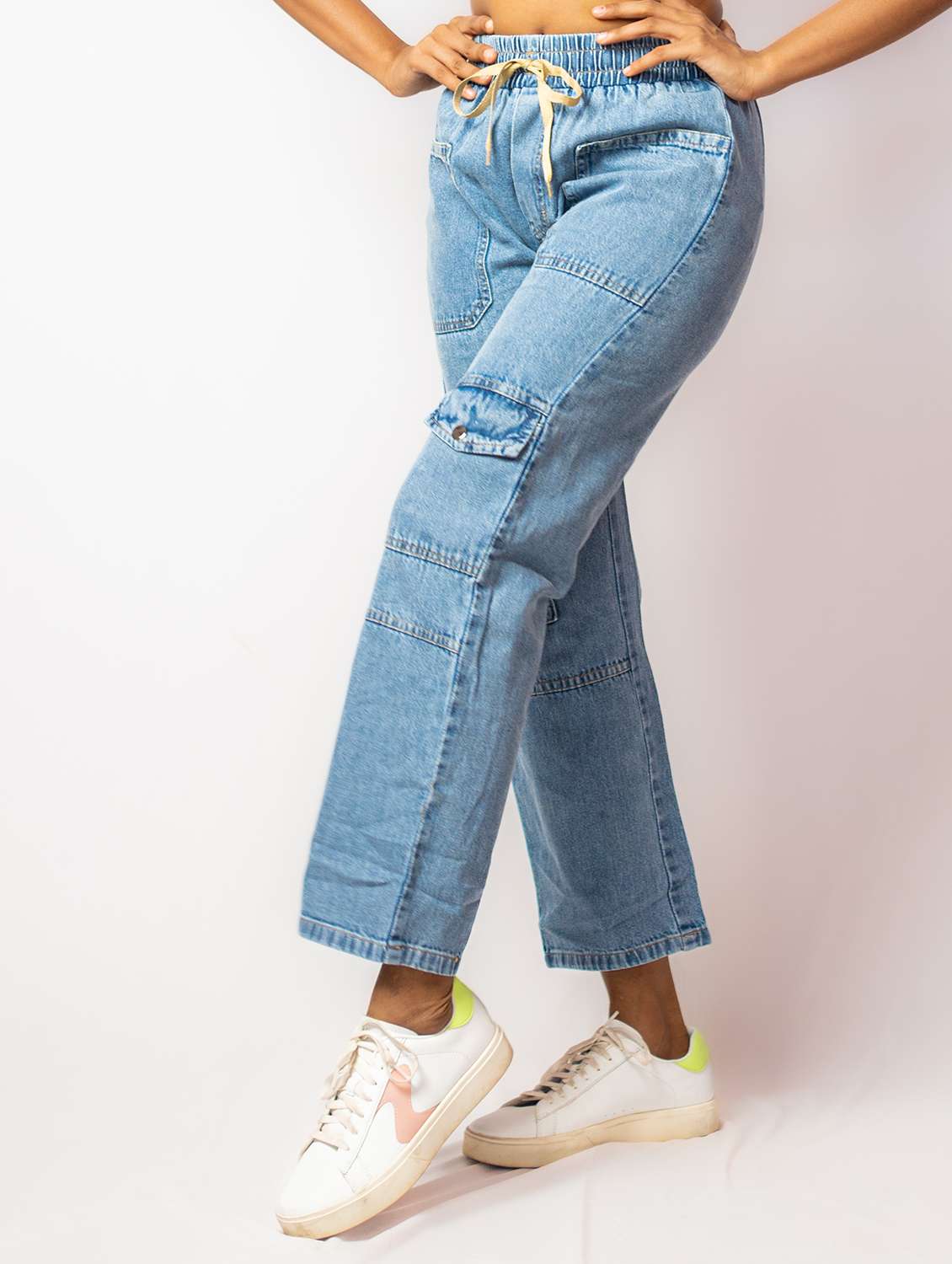 light blue cotton blend cargos trouser - 21173393 -  Standard Image - 1