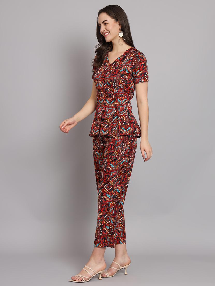 red crepe top and trouser co-ord set - 21173439 -  Standard Image - 1