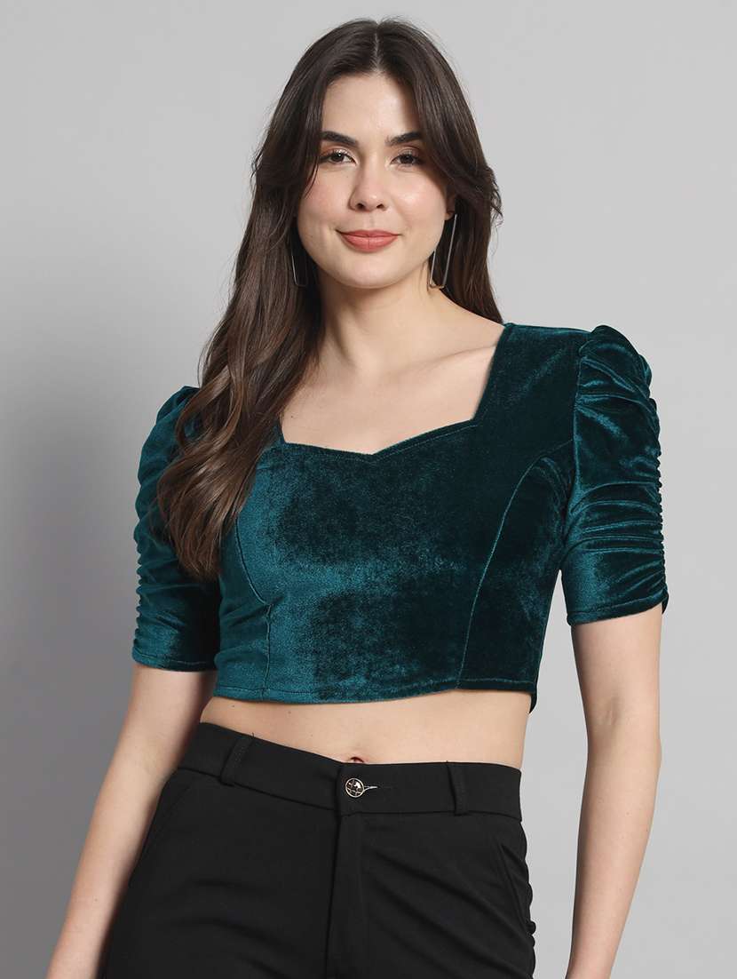 bottle green velvet crop top
