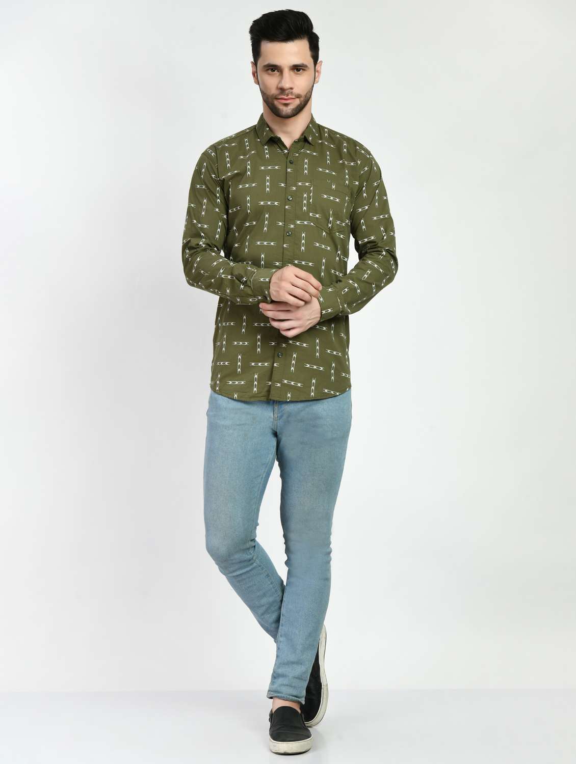 olive green printed casual shirt - 21173842 - Standard Image - 4