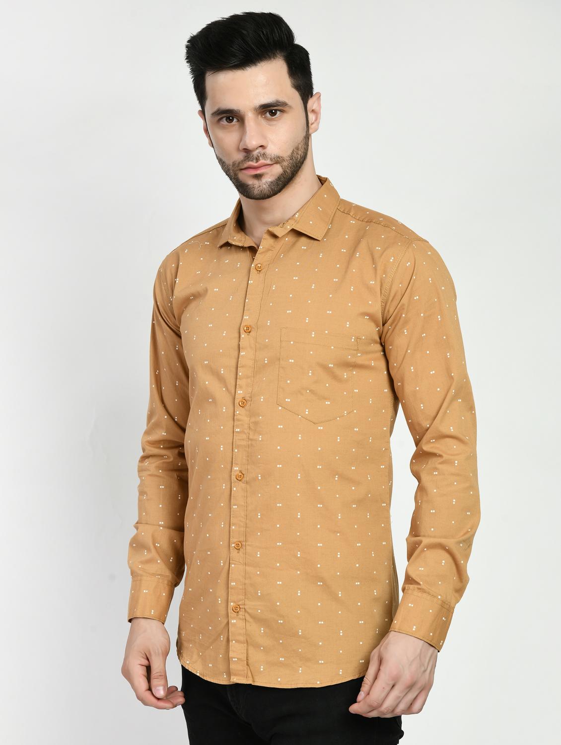 khaki printed casual shirt - 21173855 - Standard Image - 1