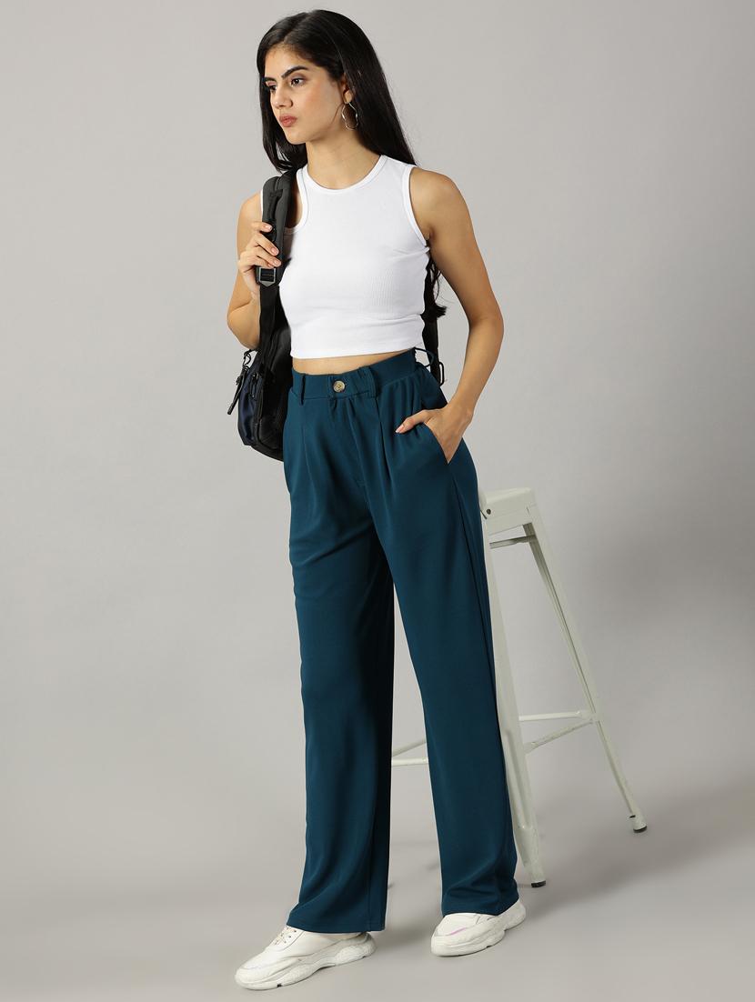 teal blue polyester wide leg trouser - 21173890 - Standard Image - 4
