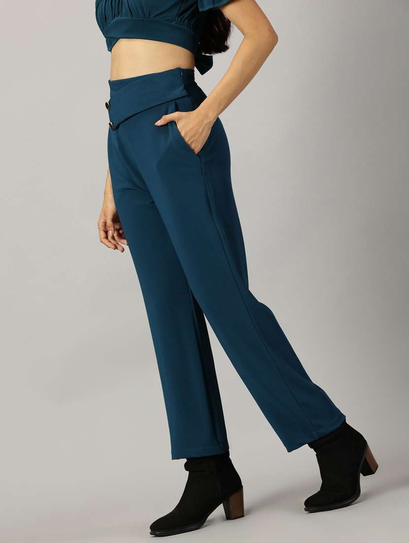teal blue polyester tailored trouser - 21173896 -  Standard Image - 1