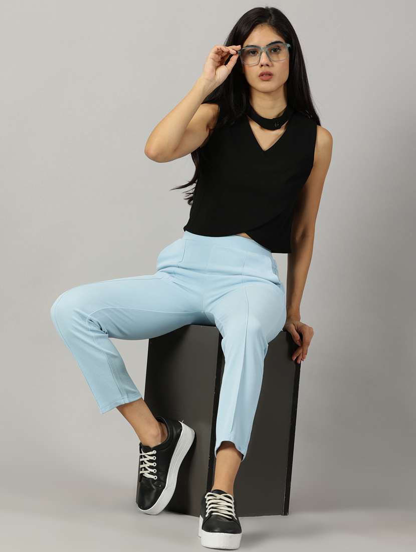 Women Solids Flat Front Trousers Trousers - 21173911 -  Standard Image - 4
