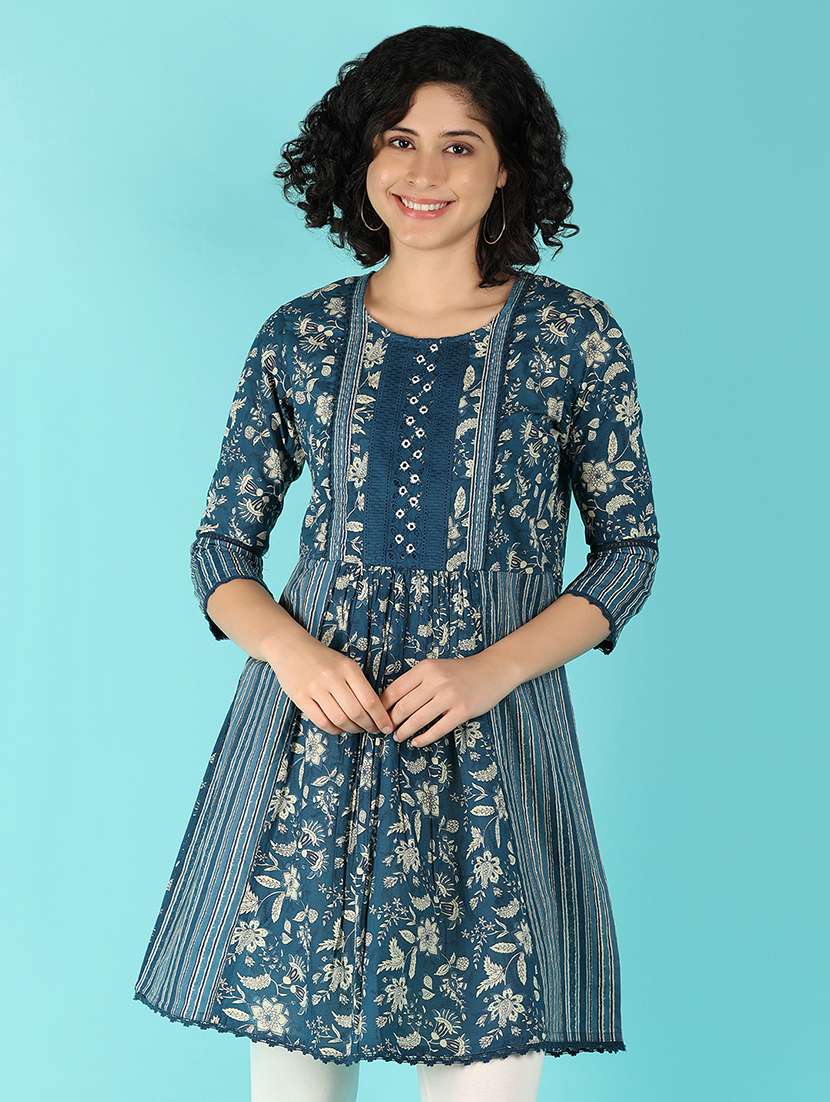 women three quarter sleeve a-line kurti