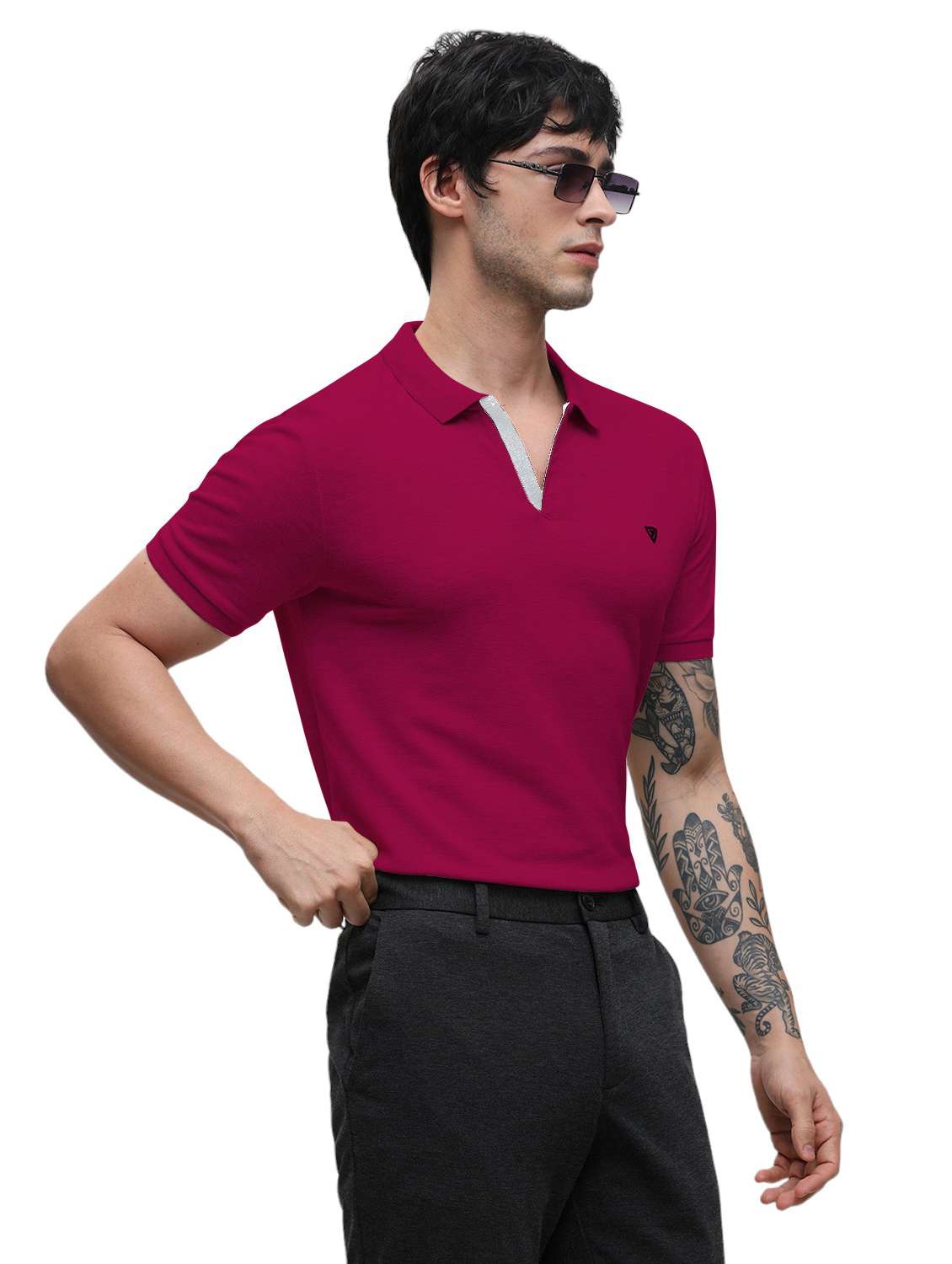 men plain polo neck t-shirt - 21174569 - Standard Image - 1
