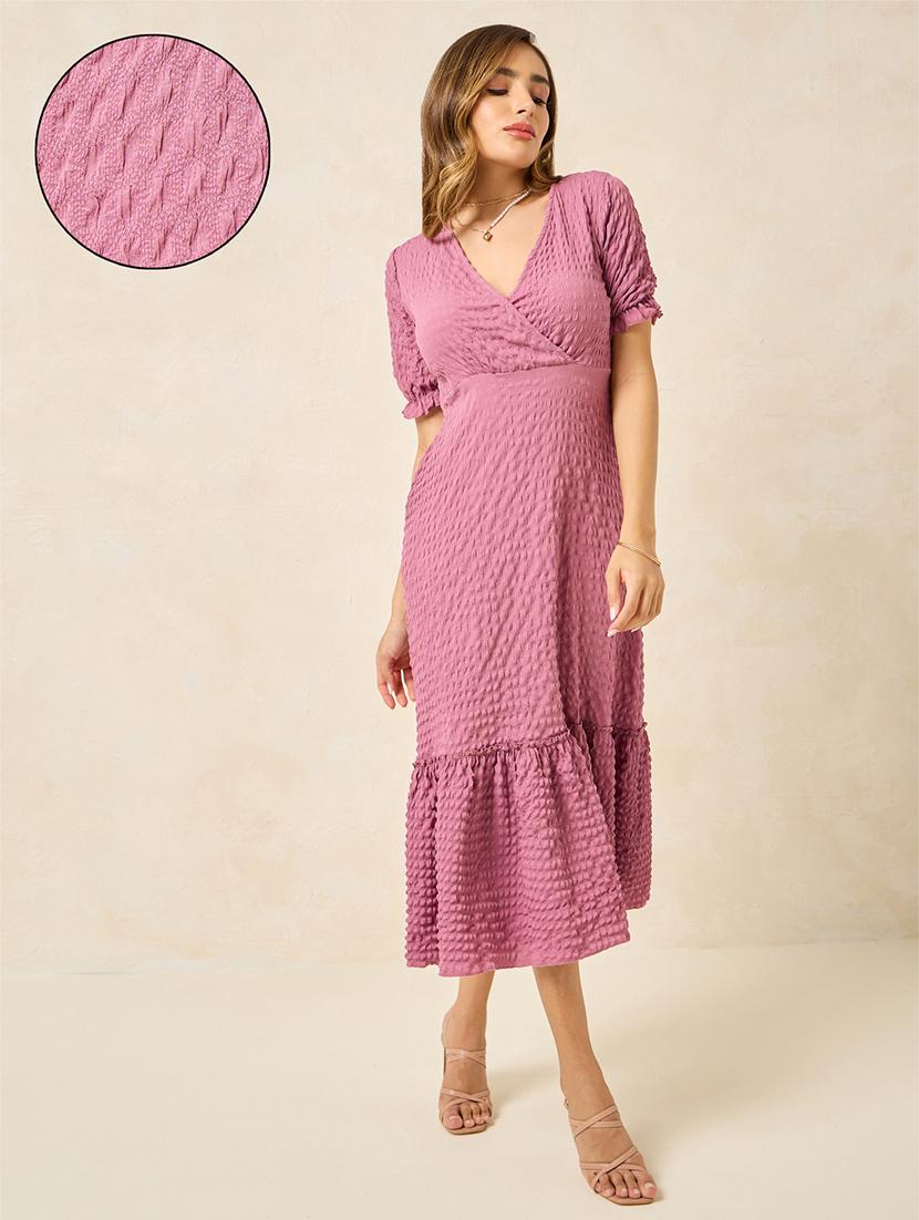 purple self design polyester a-line dress - 21174636 - Zoom Image - 0