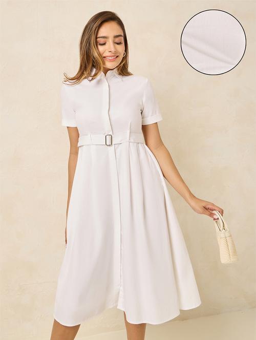 white polyester a-line shirt dress - 21174638 - Standard Image - 0