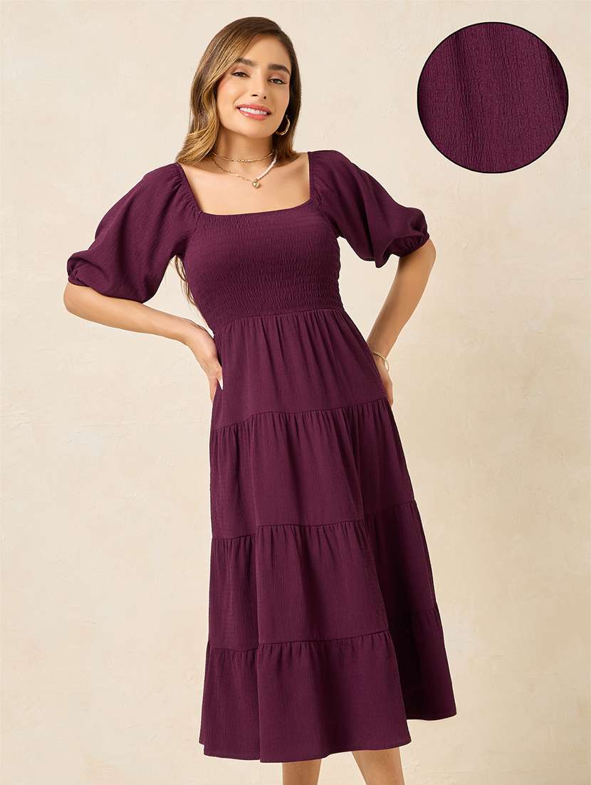 purple polyester tiered dress 