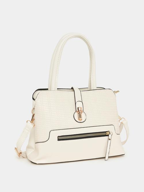 white leatherette (pu) solid handbag - 21174686 - Standard Image - 0