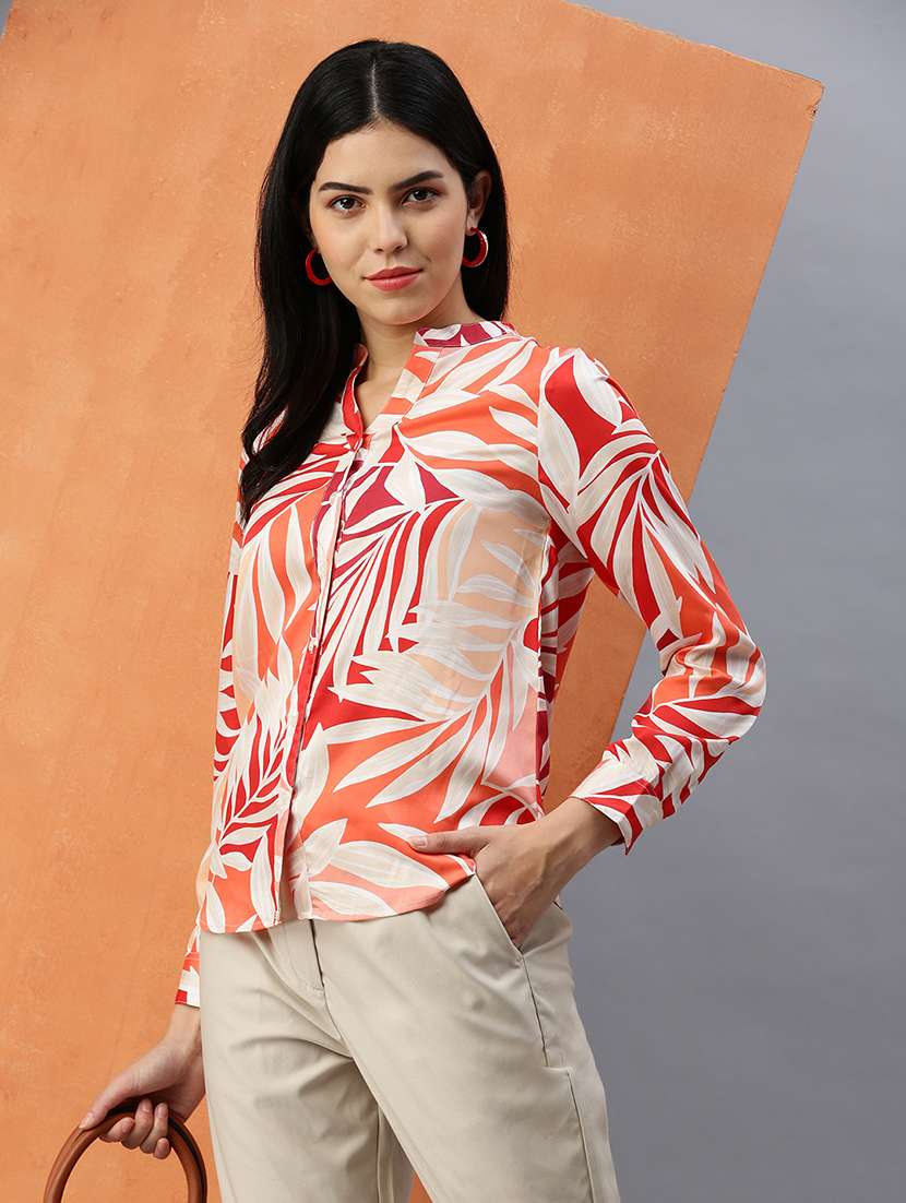 Orange Polyester Regular Shirt